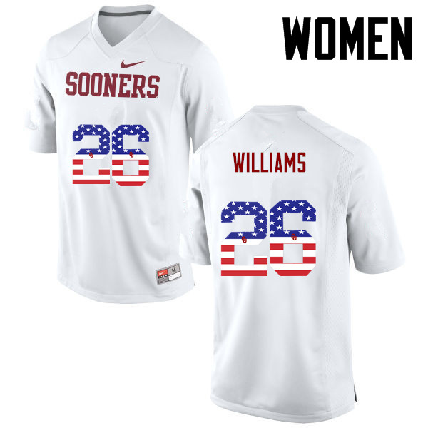 Women Oklahoma Sooners #26 Damien Williams College Football USA Flag Fashion Jerseys-White